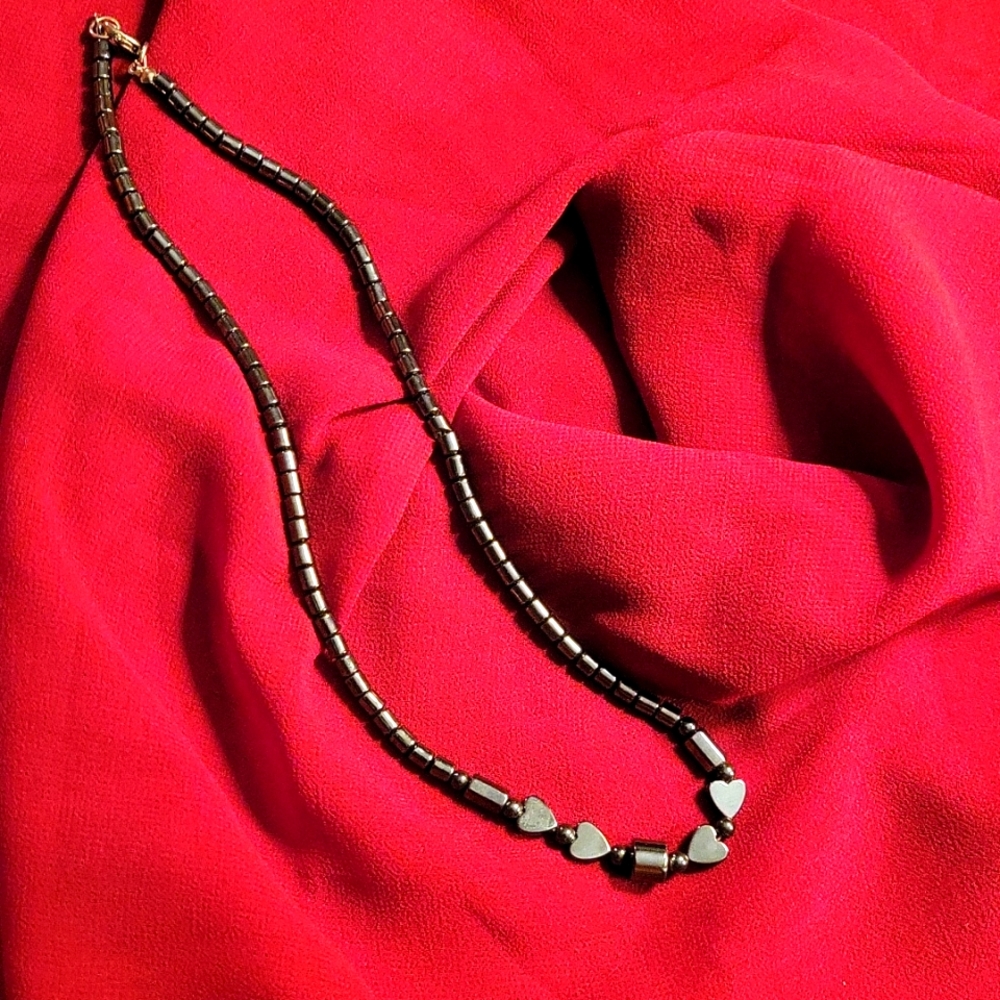 Hematite Necklace with hearts